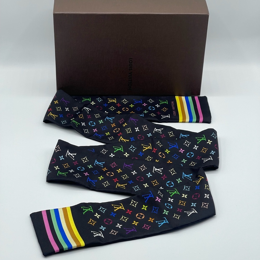 Louis Vuitton x Takashi Murakami Multicolor Noir Bandeau Neckerchief Scarf Wrap - Picture 6 of 15